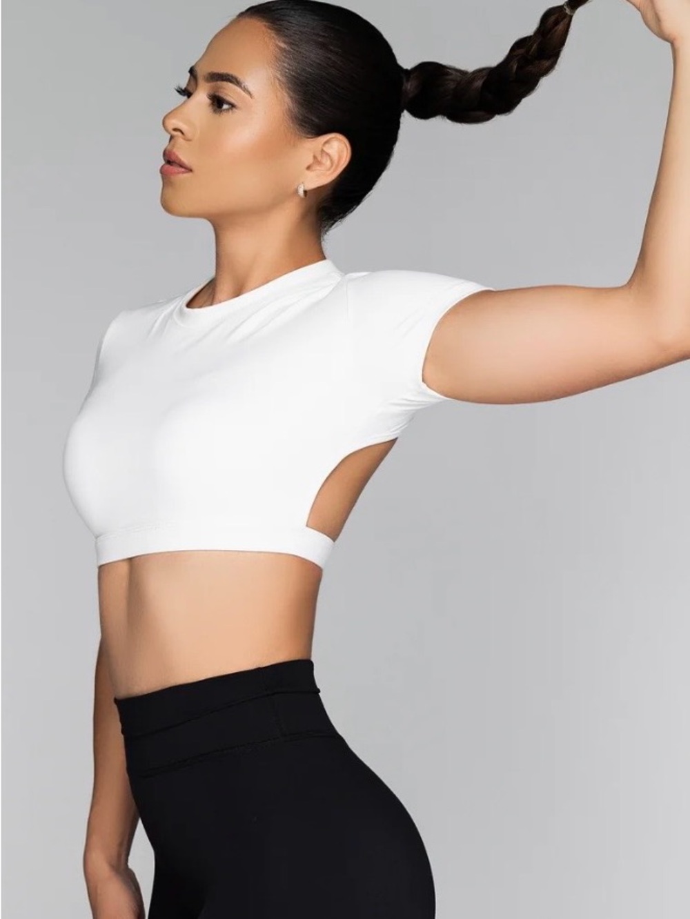 THEO Core Open Back White Crop Crewneck Top Women’s Medium Activewear Fitness